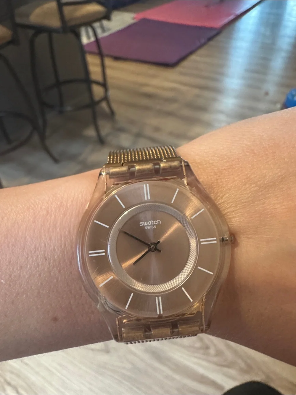 Swatch Rose Gold Mesh Strap Transparent Case Watch